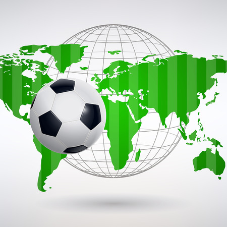 Soccer ball on the background of a green world map.のイラスト素材