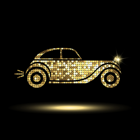 golden car icon on a black backgroundのイラスト素材