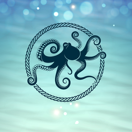 octopus icon on the sea backgroundのイラスト素材