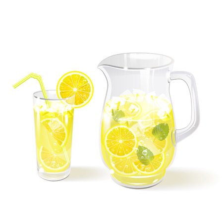 lemonade in a jug and glass on a white backgroundのイラスト素材