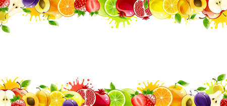 banner with juicy fruits on a white backgroundのイラスト素材
