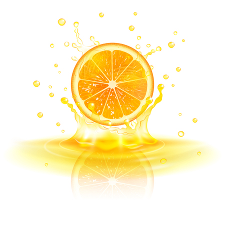 orange in a splash of juice on a white backgroundのイラスト素材