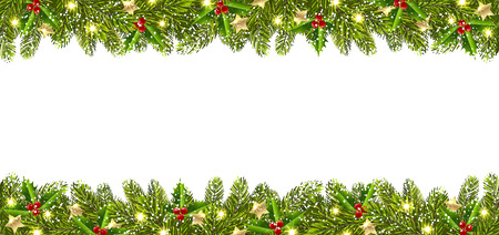 Christmas banner with garland of Christmas trees on a white backgroundのイラスト素材