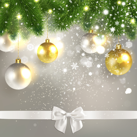 christmas congratulatory background with christmas balls and snowflakesのイラスト素材
