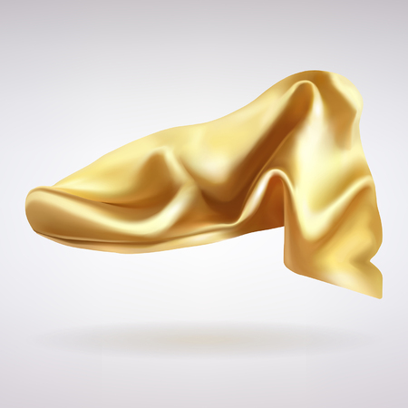 folds of golden satin fabric fluttering in the wind on a light backgroundのイラスト素材