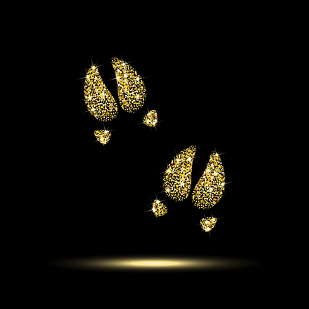 pig trails of gold sequins on a black backgroundのイラスト素材