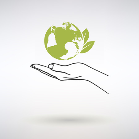 hand and earth ecology icon on light backgroundのイラスト素材