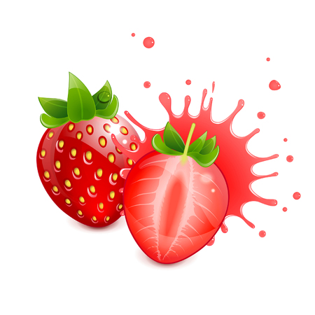 juicy strawberries with a splash of juice on a white backgroundのイラスト素材
