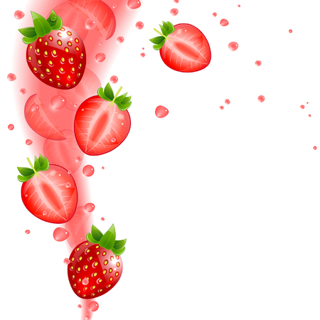 background of juicy strawberries and splashing juice on a white backgroundのイラスト素材