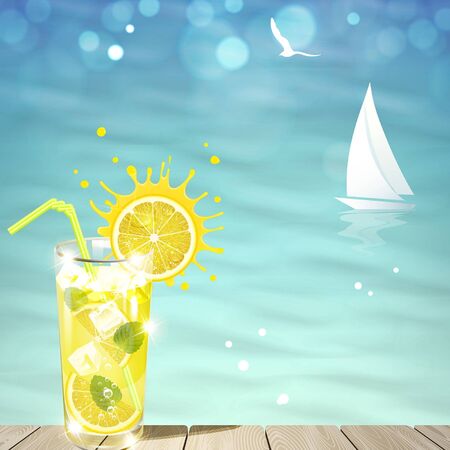 refreshing lemonade against the blue seaのイラスト素材