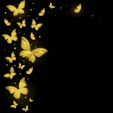 shiny decorative golden butterflies on a black backgroundのイラスト素材