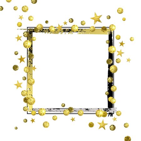decorative frame with golden confetti and asterisks on a white backgroundのイラスト素材