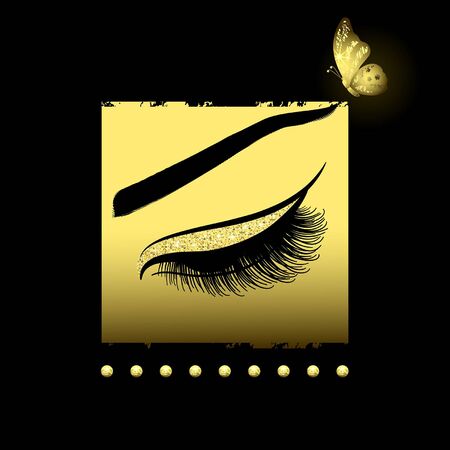 luxurious long lashes on a gold decorative backgroundのイラスト素材