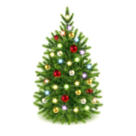 decorated christmas tree on white backgroundのイラスト素材