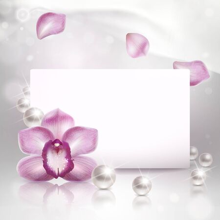 background with purple orchid and pearlsのイラスト素材