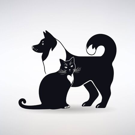 silhouette of a dog and cat on a light backgroundのイラスト素材