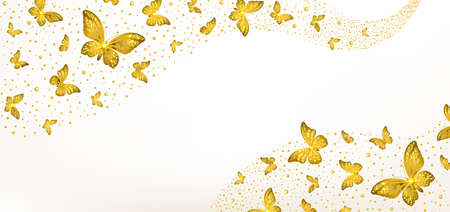 banner with decorative golden butterflies on a light backgroundのイラスト素材