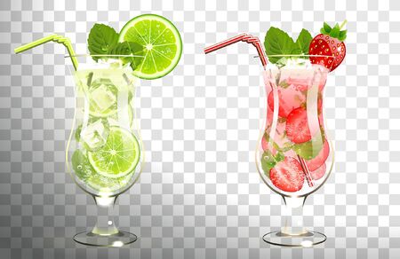 mojito cocktails lime and strawberries on a transparent backgroundのイラスト素材