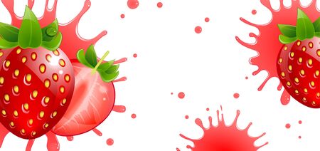 banner with fresh strawberries and splash juice on a white backgroundのイラスト素材