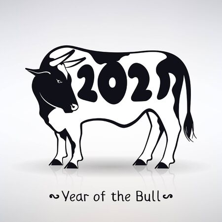 White bull with black spots on a lightのイラスト素材