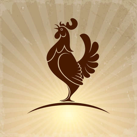 rooster symbol on a background of sunrise raysのイラスト素材