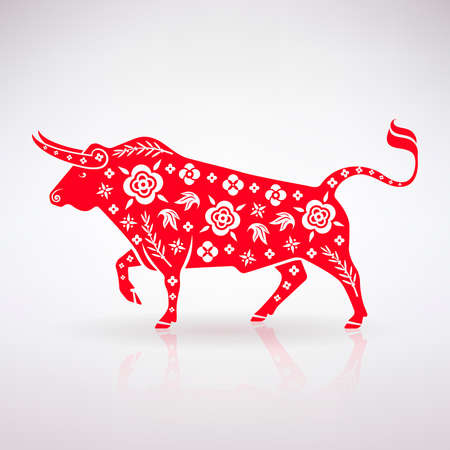 stylized bull symbol with a pattern on a light backgroundのイラスト素材