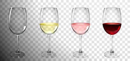 set of glasses with wine on transparent backgroundのイラスト素材