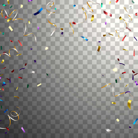multicolored falling confetti and golden serpentineのイラスト素材