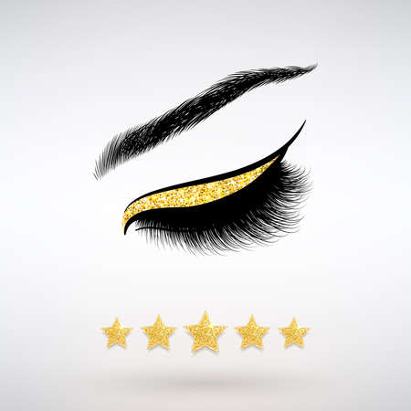 beautiful long eyelashes and five gold stars on a light backgroundのイラスト素材