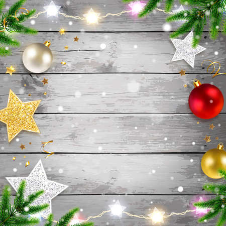 Christmas background with Christmas decorations and Christmas tree branchesのイラスト素材