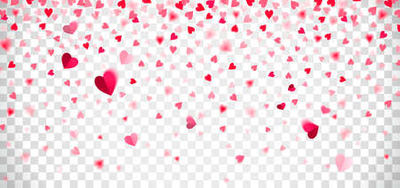 falling confetti of red and pink hearts on a transparent backgroundのイラスト素材