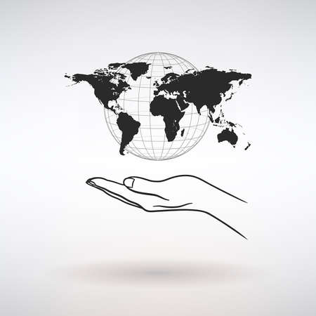 open palm with world map on light backgroundのイラスト素材