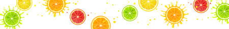 horizontal banner with juicy citrus fruits on a white backgroundのイラスト素材