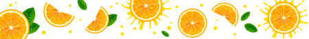 horizontal banner with juicy orange slices on a white backgroundのイラスト素材