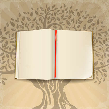 open book on the background of the silhouette of an old treeのイラスト素材