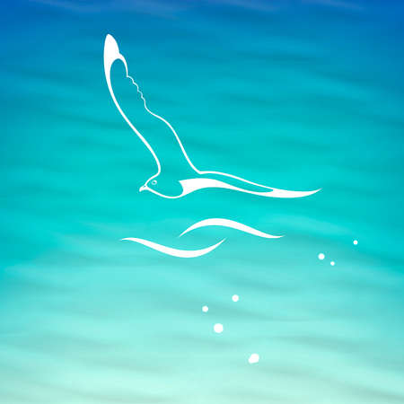 icon white seagull hovers over the waves of the seaのイラスト素材