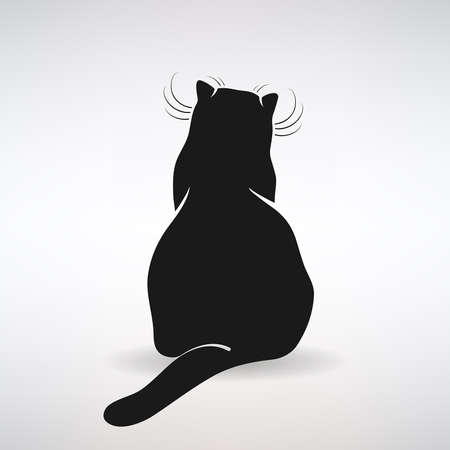 stylized silhouette of a sitting cat rear view on a white backgroundのイラスト素材