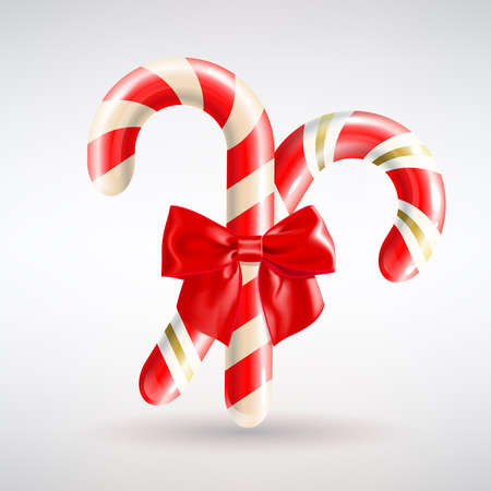 Christmas bright candy with red satin ribbon on light backgroundのイラスト素材