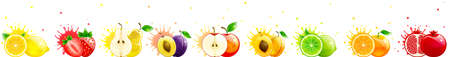 horizontal banner with bright fruits on white backgroundのイラスト素材