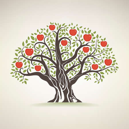 old apple tree on a light backgroundのイラスト素材