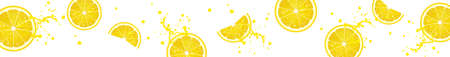 horizontal banner with juicy lemon slices on white backgroundのイラスト素材