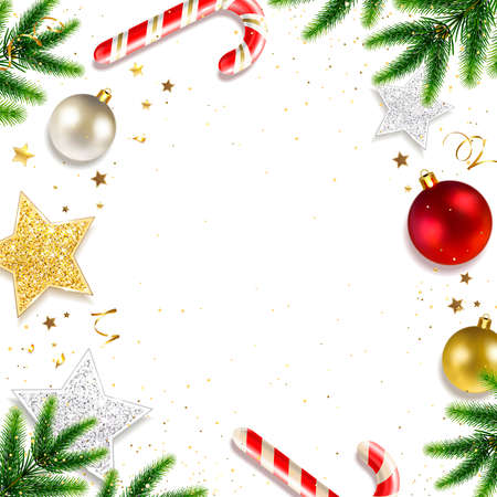 Christmas background with Christmas decorations and candiesのイラスト素材
