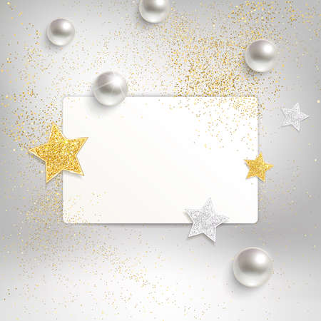 empty banner with pearls and gold starsのイラスト素材