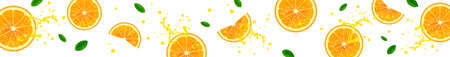 horizontal banner with juicy orange slices on white backgroundのイラスト素材