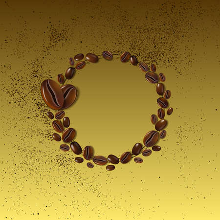 round wreath of coffee beans on a gold backgroundのイラスト素材