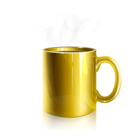 golden mug with hot drink isolated on white backgroundのイラスト素材
