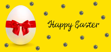 horizontal banner with an Easter egg and sparkling sequins on a yellow backgroundのイラスト素材