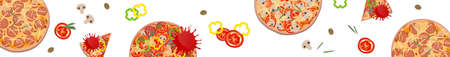 horizontal banner with appetizing pizza on a white backgroundのイラスト素材