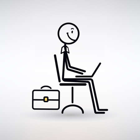 man looks at a computer screen on a light backgroundのイラスト素材