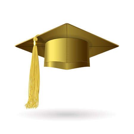 gold graduation hat with gold tassel on a white backgroundのイラスト素材